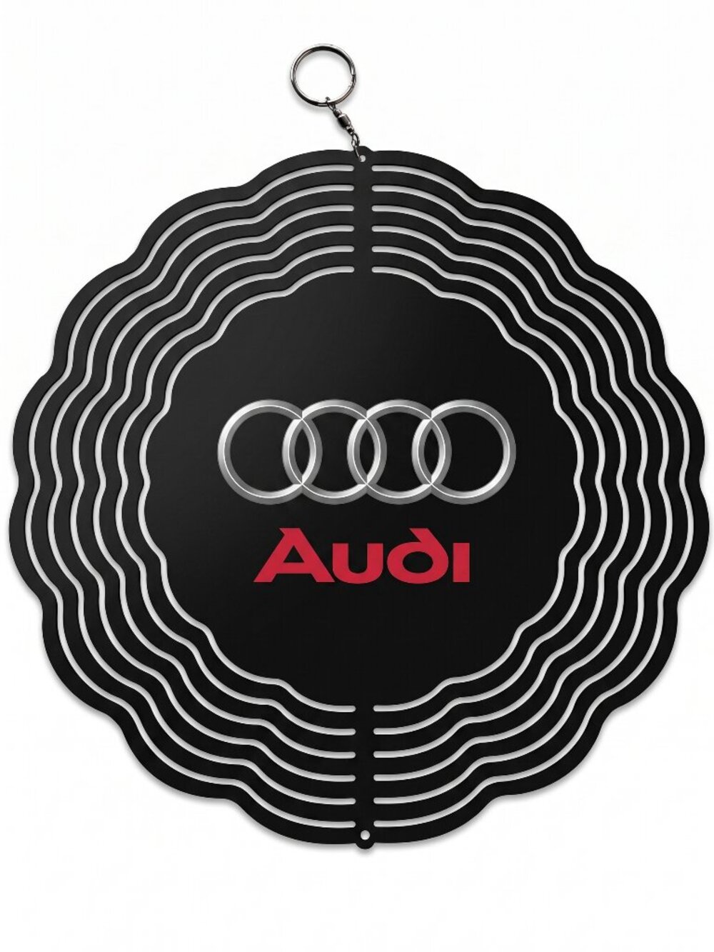 10" Audi Kinetic Wind Spinner - Black Metal Outdoor Hanging Yard Art